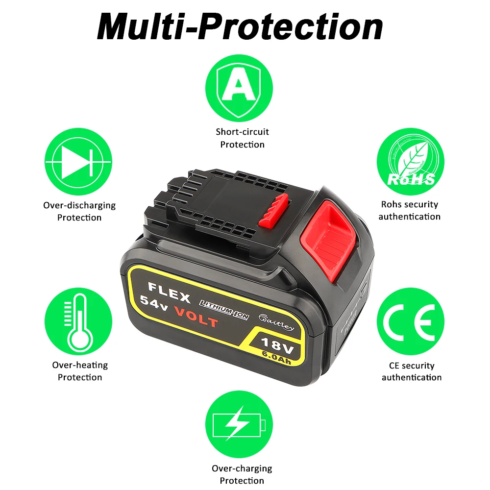 Waitley 18V 54V 6.0Ah DCB606 сменный литий ионный аккумулятор для DeWalt MAX XR 20V/60Vpower tool 6000mAh