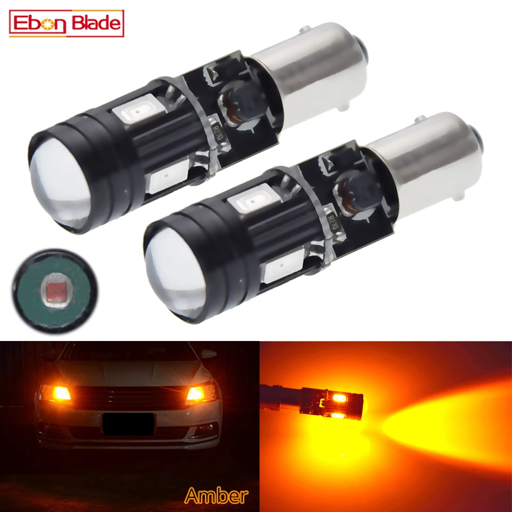 2 шт. оранжевые янтарные 4SMD + XBD 5 Вт Canbus без ошибок BA9S BAX9S BAY9S светодиодные лампы для