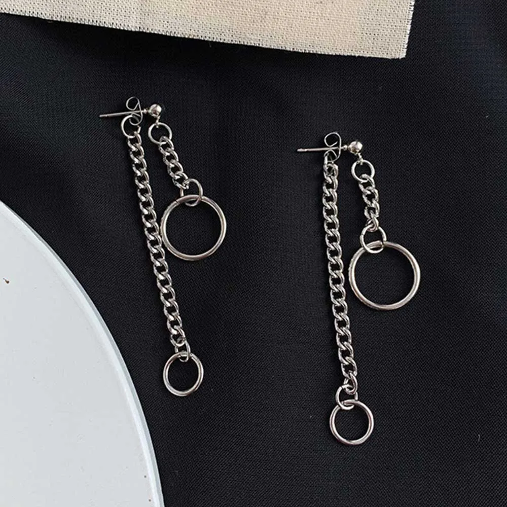 Женская Длинная цепочка Серебряная Сережка круглая подвеска серьги с