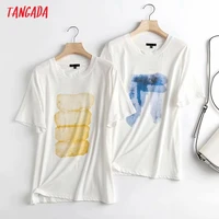 tangada 2021 women print high quality cotton t shirt short sleeve o neck tees ladies casual tee shirt street wear top 4c134
