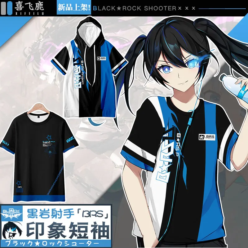 Аниме Черный★ROCK SHOOTER BRS на каждый день футболка с короткими рукавами и капюшоном