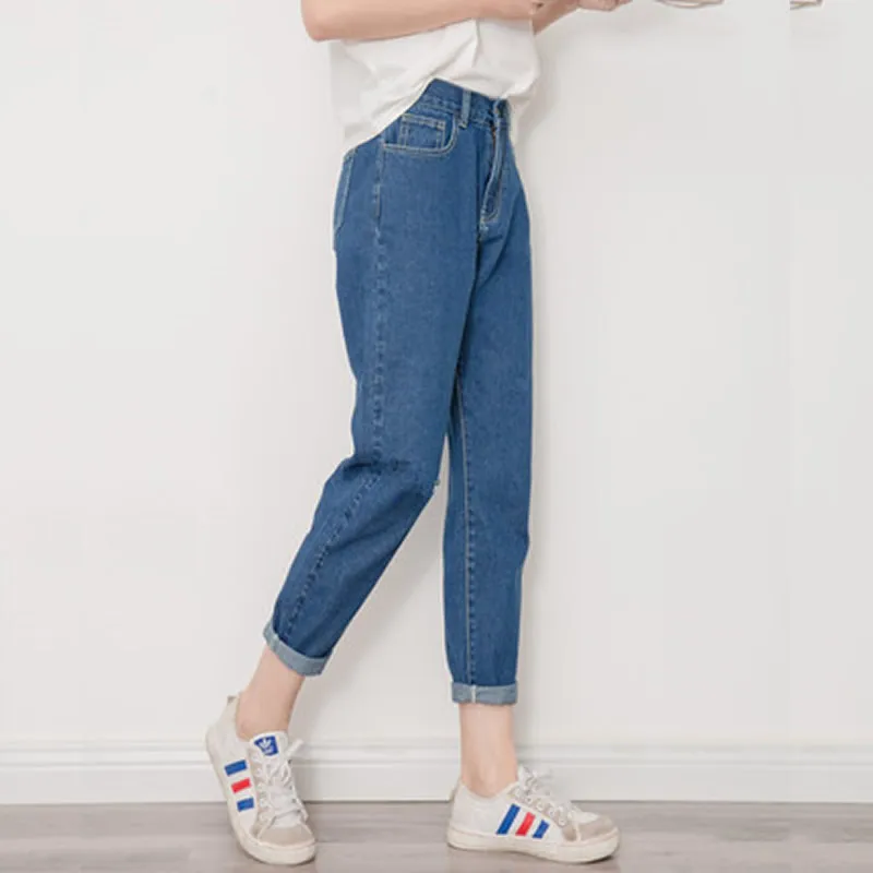 Винтажные женские джинсы для женщин в стиле бойфренд мама с высокой талией синие