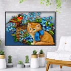 5D алмазная живопись сделай сам, цветы и птица, кот, полное сверление, квадратнаякруглая Вышивка крестиком, искусство стразы, мозаика, вышивка, домашний декор