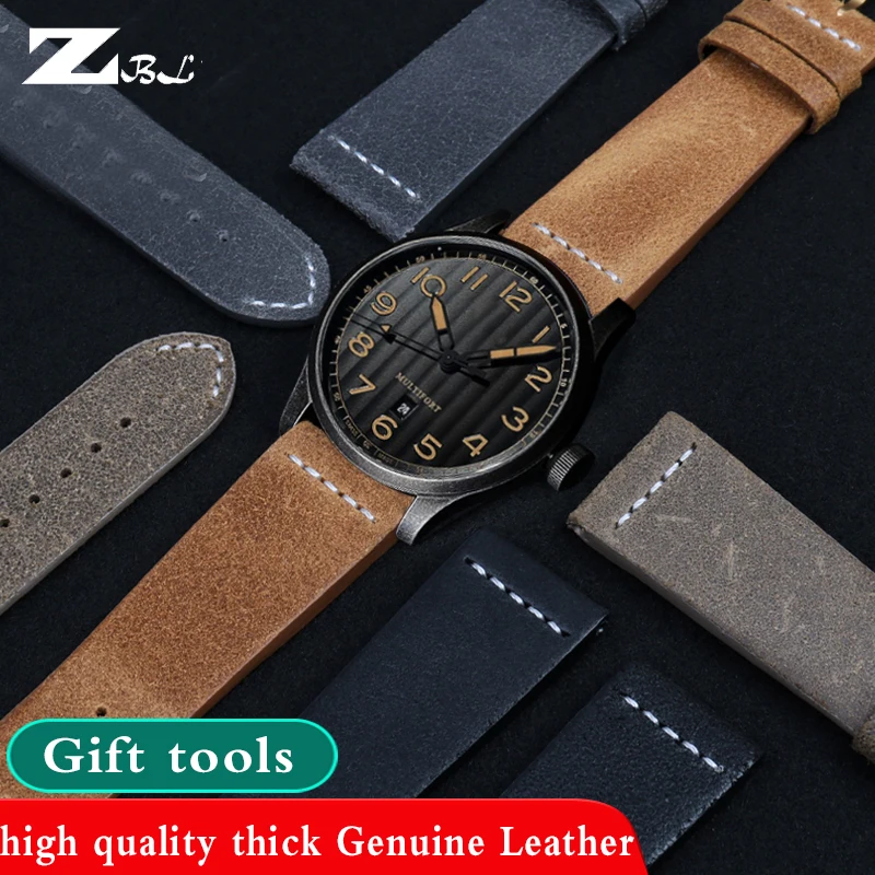 

23mm Retro Genuine Leather Strap for M-ido M032 T-udor Cowhide Leather Watchband High Quality Business Watch Band accessories