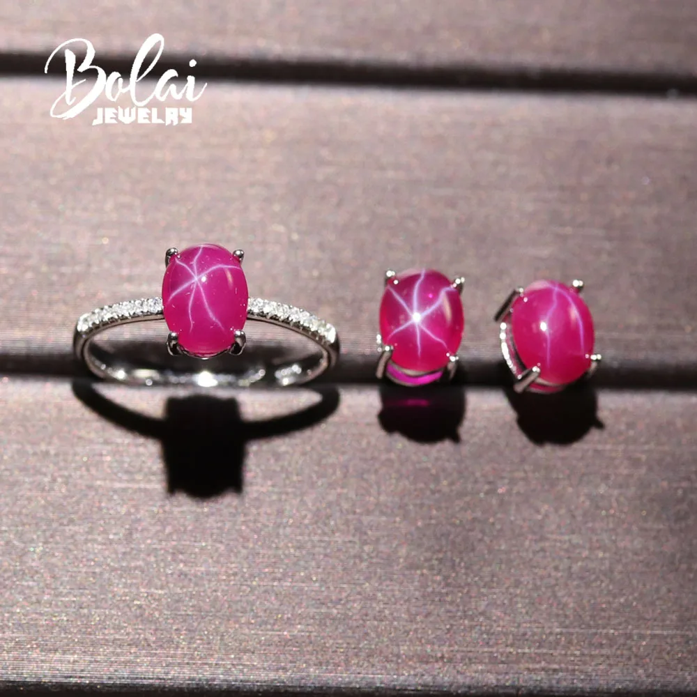 

Simple design created starlight ruby jewelry set earrings and ring with 925 sterling silver fine jewelry bolaijewelry promotion