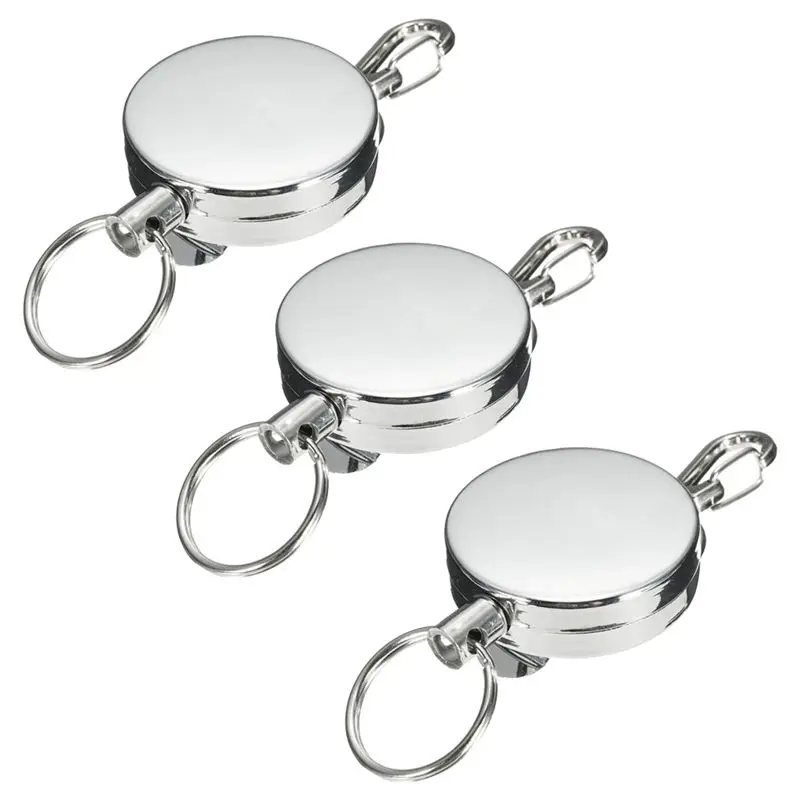 

3 Pcs Stainless Silver Retractable Key Chain Recoil Keyring Heavy Duty Steel