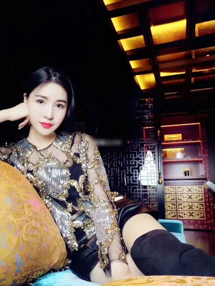 Женская модная кружевная рубашка с блестками прозрачная футболка длинным