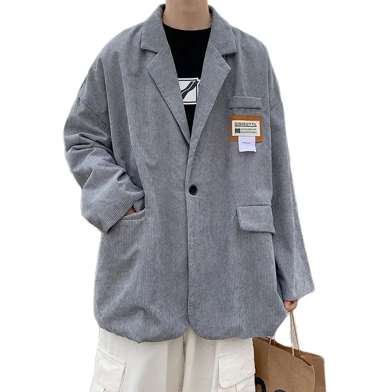 

Мужской вельветовый костюм пальто весна-лето 2021 Корейская версия модный Свободный с оборками красивый дизайн Повседневный маленький