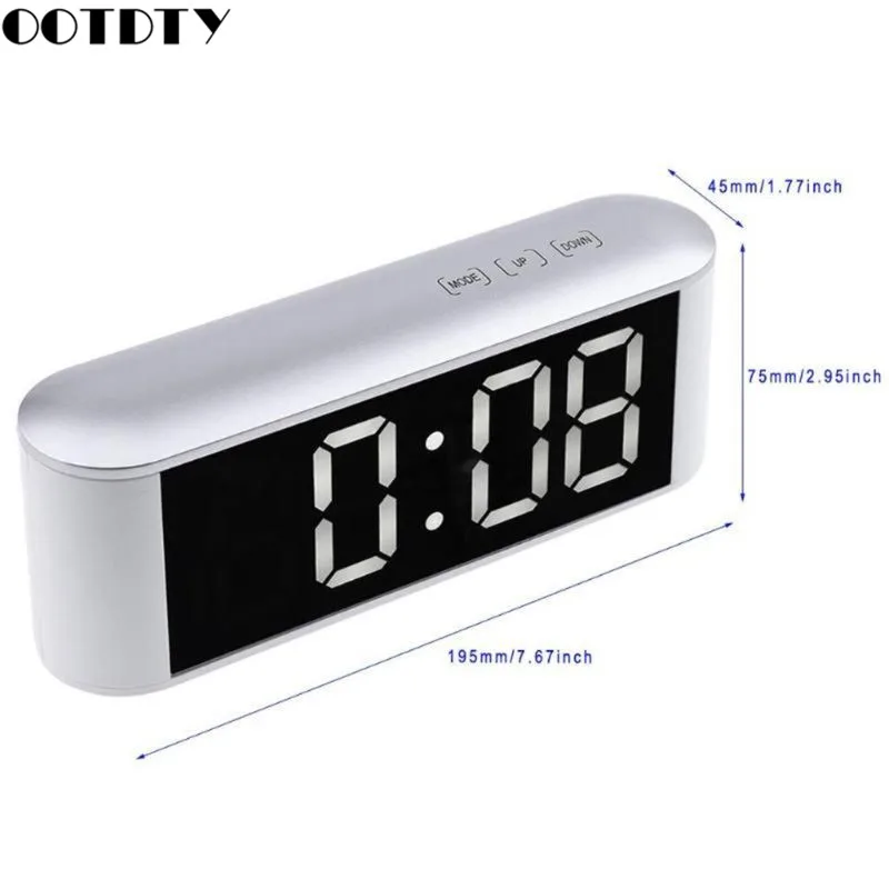 

1pc LED Digital Alarm Clock Mirror Display Snooze Desk Clock Indoor Thermometer