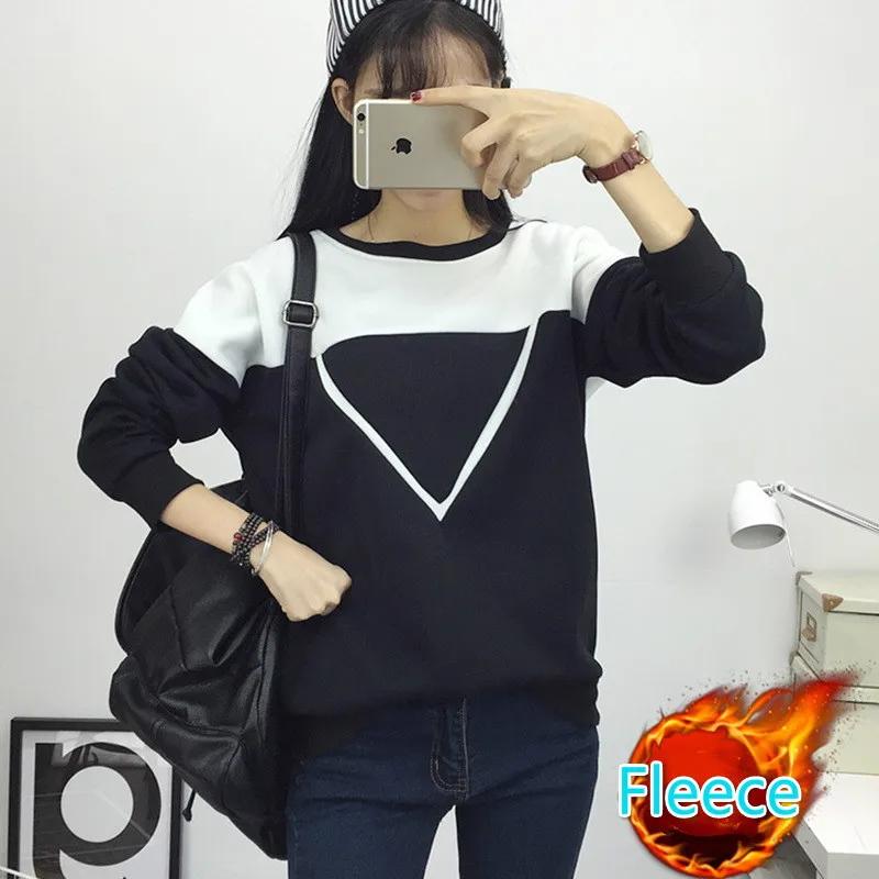 

2019 Winter New Fashion Black and White Spell Color Patchwork Hoodies Women V Pattern Pullover Sweatshirt Female Tracksuit M-XXL