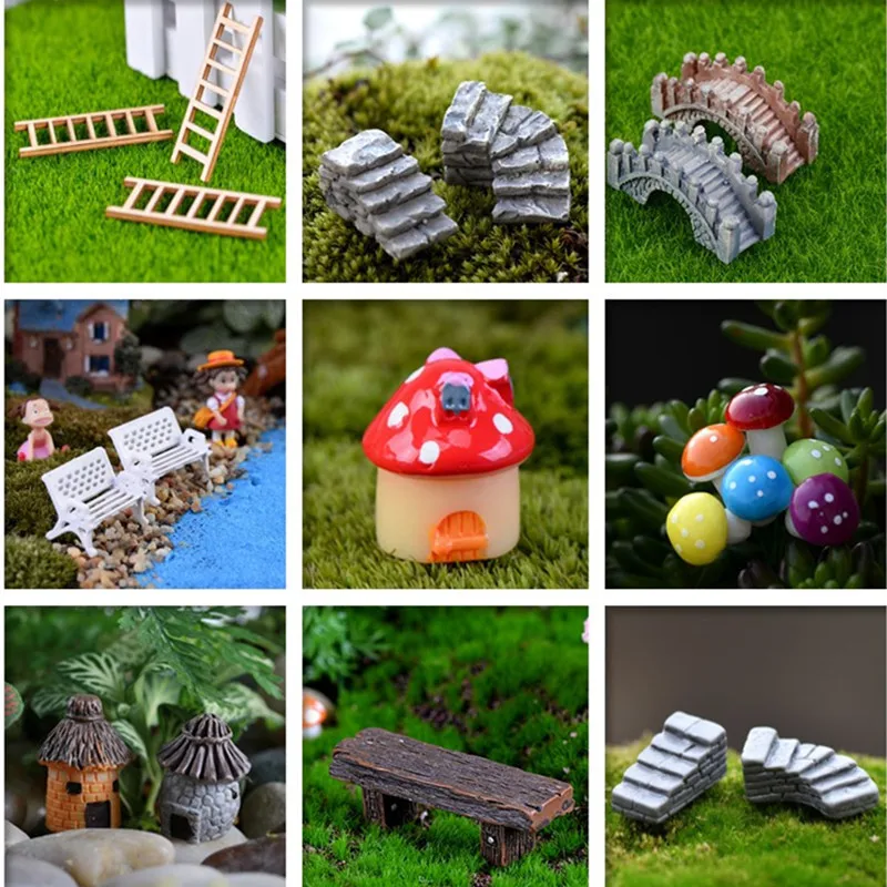 Милый деревня Миниатюрный Сад мини мост лестницы ремесло статуэтка горшок для