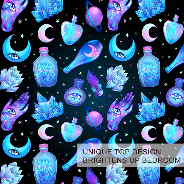 BlessLiving Magic Bedding Set Witchcraft Bedspread Moon Crystal Bottles Duvet Cover Psychedelic Bed Set 3pcs Alchemy New Bedding 3