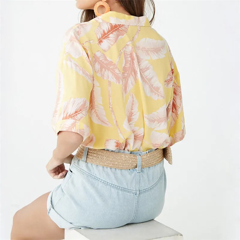 Блузка женская шифоновая с коротким рукавом Повседневная рубашка принтом