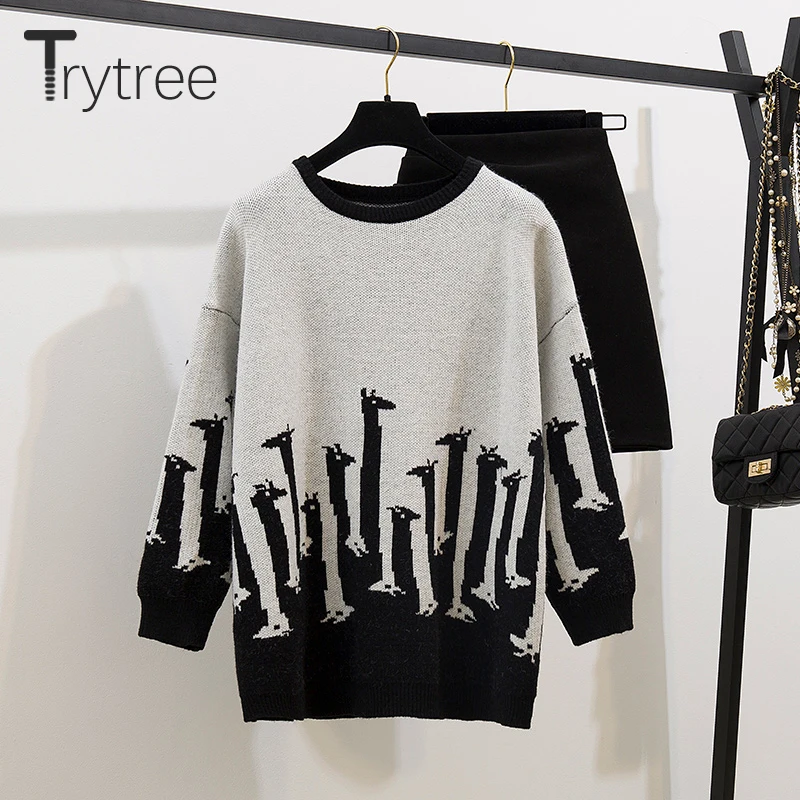 Trytree 2019 осенне-зимний комплект из двух предметов вязаный свободный свитер с