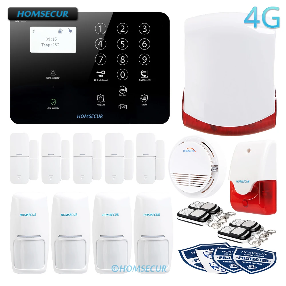HOMSECUR беспроводный 4G/3G/GSM LCD противовзломная сигнализация + Приложение IOS/Android