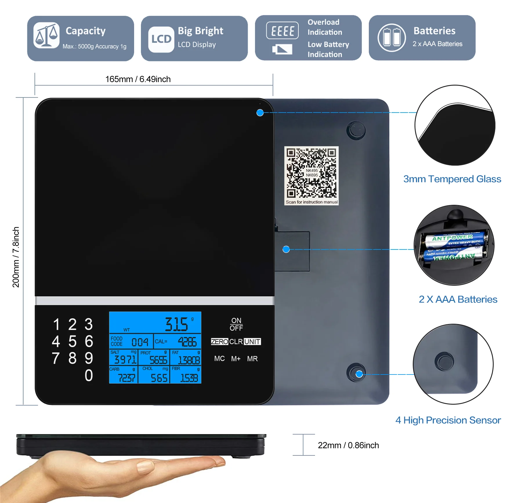 Цифровые кухонные весы atler 5 кг умный безмен для пищи калорий белка углеводов
