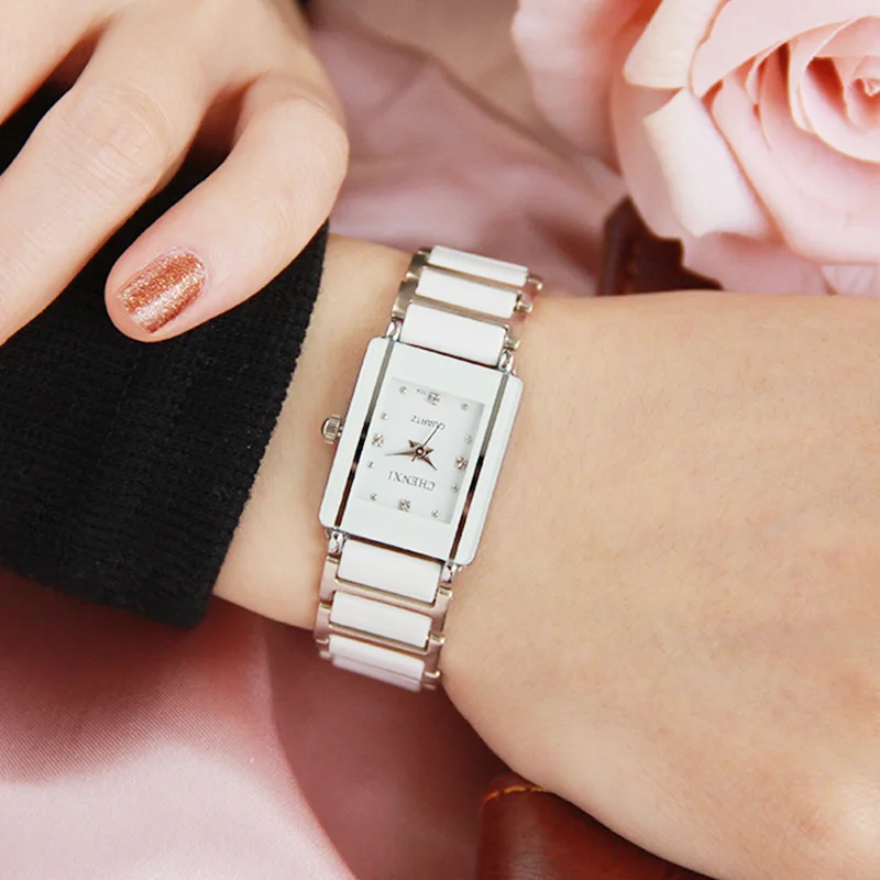 Luxury Brand CHENXI Elegant Women Watch Rhinestone White Silver Simple Stylish Ceramics Bracelet Quartz Casual Lady Wristwatch chenxi top brand quartz watch for women elegant black and white ceramic watch casual watch woman rhinestone gift wristwatch
