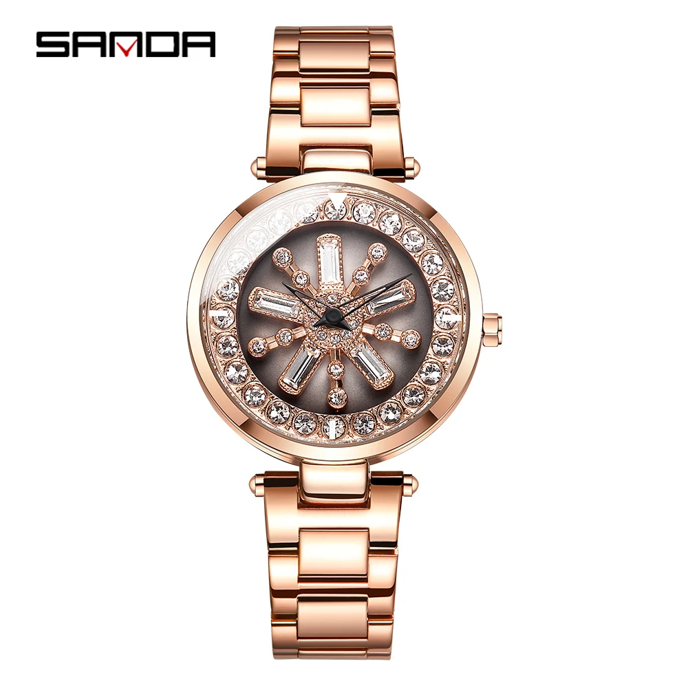 

2019 SANDA Gold Women Watch Fashion Luxury 360 rotate clock Waterproof diving Quartz watches relogio feminino relojes mujer