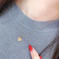 LUOWEND 100 18K Yellow Gold Necklace Women Engagement Necklace Birthday Gift Heart Shape Pendant Can Customize World Proposal