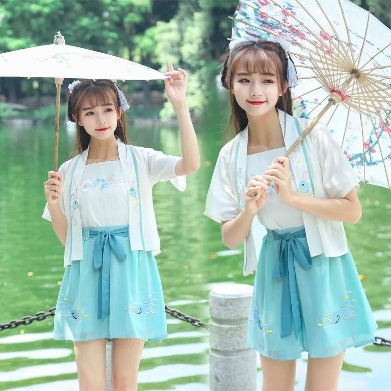

The original song system improved hanfu female embroidered mandarin half song han elements skirt shorts COS antique suit