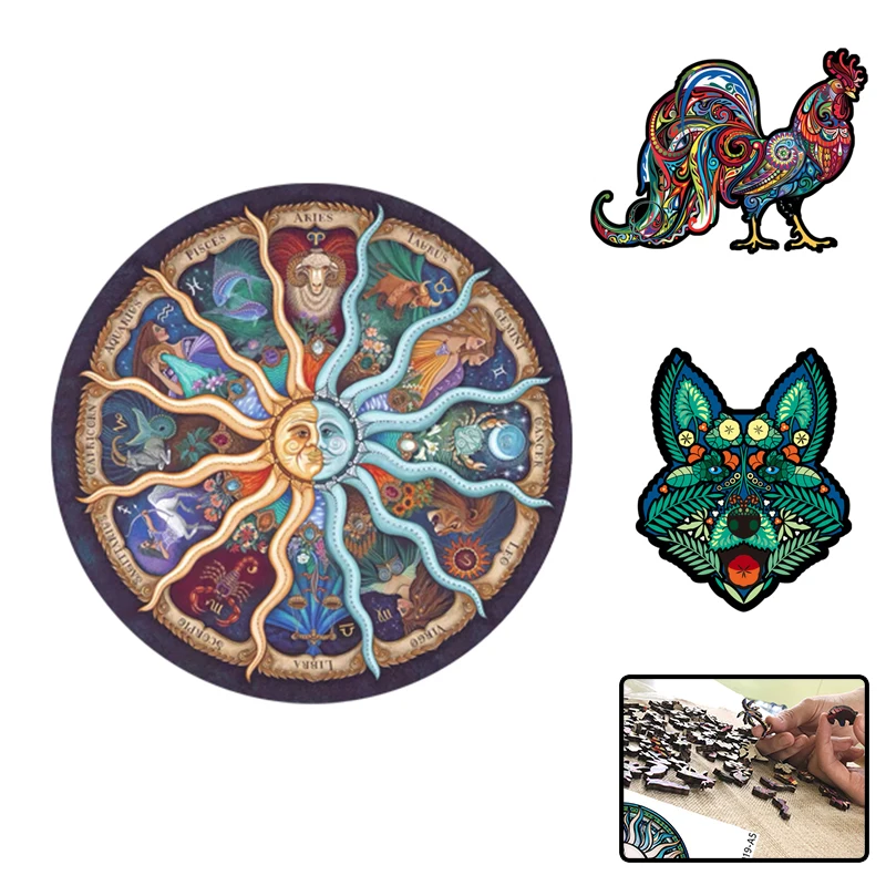 

DIY Wooden Puzzle Animal Wooden Jigsaw Educational Toy For Adults Kids Children Room Decoration Stickers