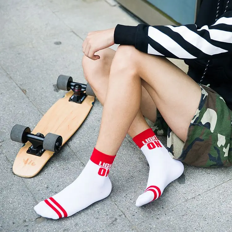 2 пары мужских спортивных Хлопковых Носков с буквенным принтом двухполосные
