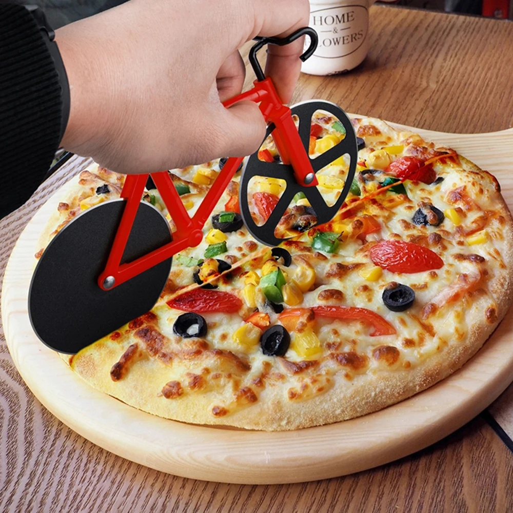 

Bicycle Pizza Cutter Wheel Stainless Steel Plastic Bicycle Roller Pizza Cutter Slicer Kitchen Gadget Pizza Cutter