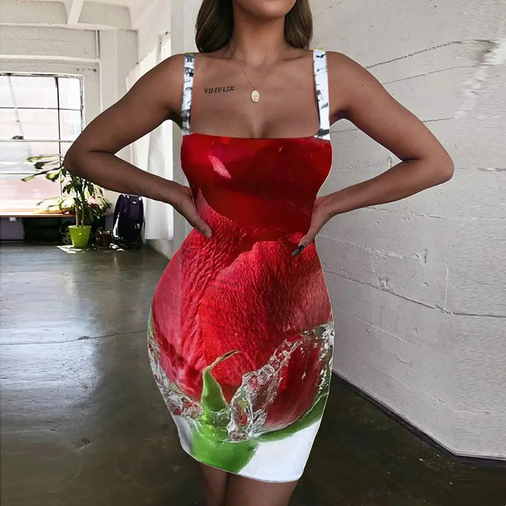 

Женские платья KYKU с цветочным принтом, водостойкий сарафан с розами, облегающее платье, женская одежда с 3D-принтом, короткие Клубные платья ...