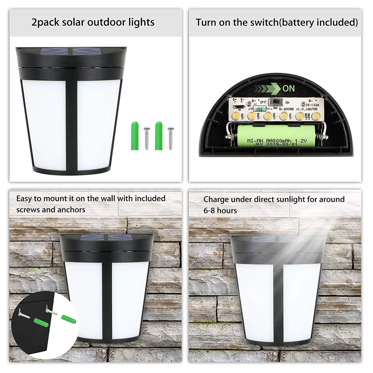 Светодиодный светильник на солнечной энергии настенный 6 светодиодный для улицы