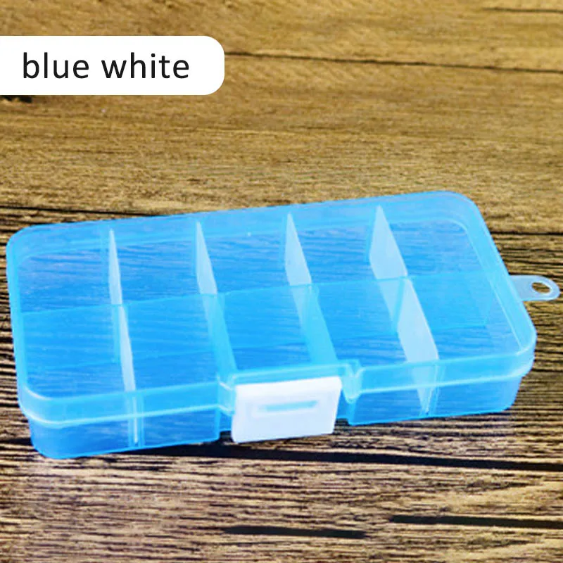 blue white 10 сеток Регулируемый прозрачный пластиковый ящик для хранения для маленьких компонентов ящик для ювелирных инструментов бисер таблетки Органайзер дизайн ногтей наконечник чехол - Цвет: blue white