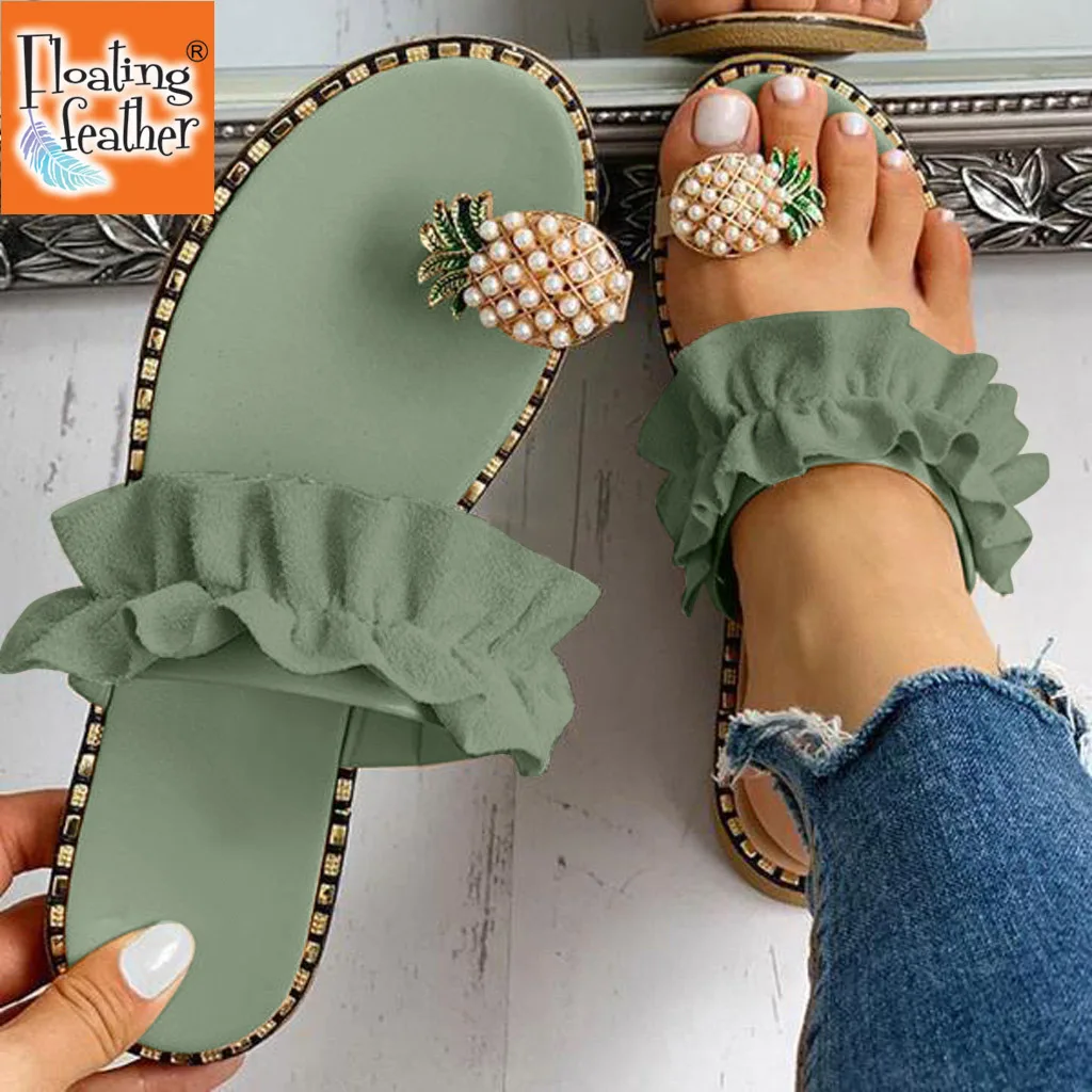 

38# Women Shoes 2020 Women Girls Pearl Flat Bohemian Style Casual Sandals Slippers Beach Shoes Schoenen Vrouw Slippers