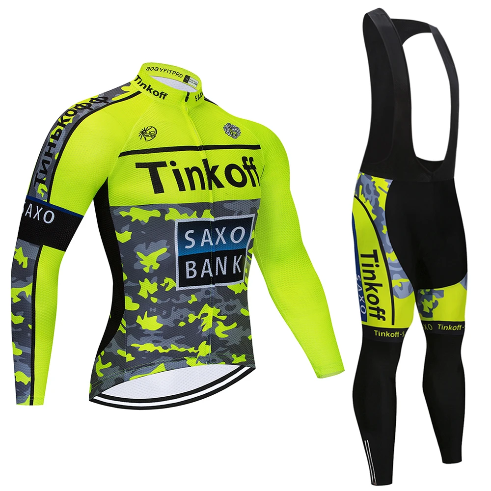 Cycling suit Tinkoff длинный рукав Велоспорт Джерси Брюки Велосипедный спорт Велоспорт осенняя одежда комплект одежды Ropa Ciclismo 19D силикон - Цвет: Cycling suit