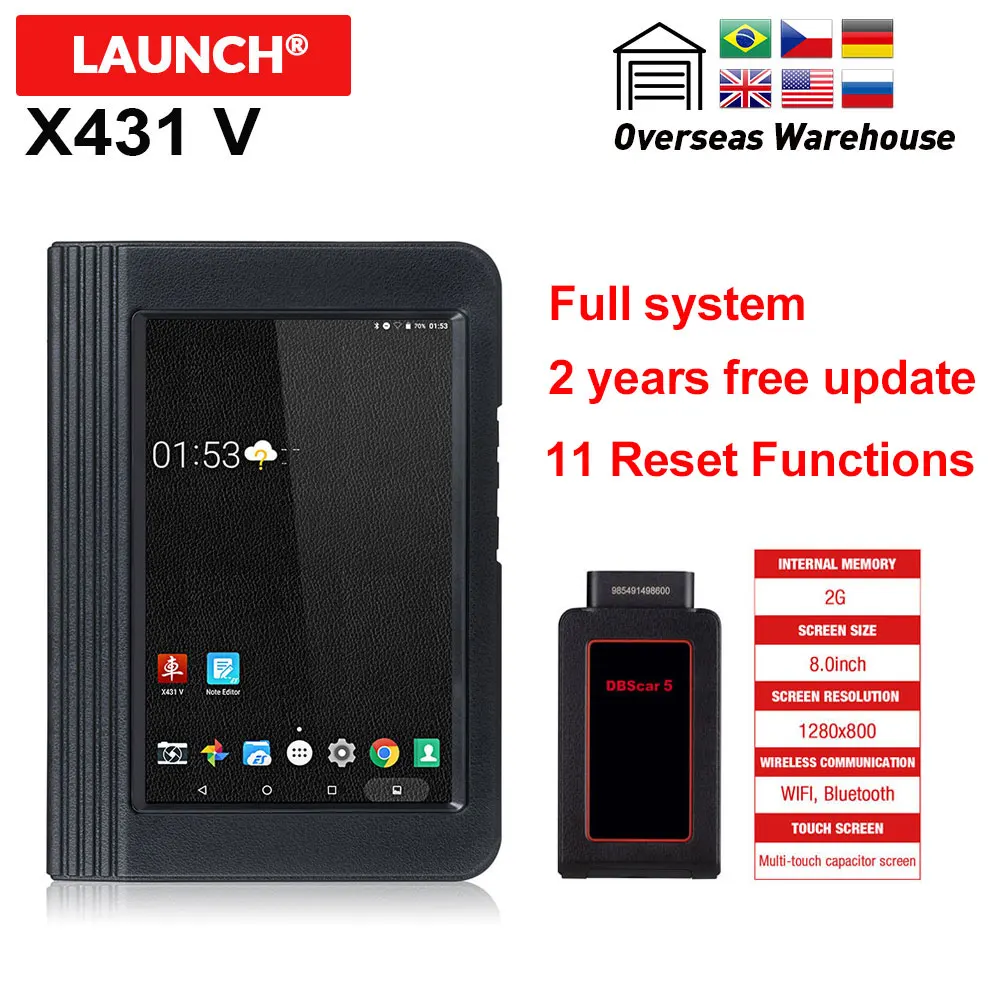 Launch X431 V 8 дюймов WiFi/Bluetooth полная система OBD диагностический инструмент 2 года бесплатное обновление поддержка инжектор и ключ кодирования
