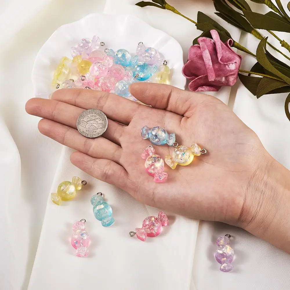 

1Set Cute Resin Pendant Glitter Gummy Candy Charms with Screw Eye Pin Peg Bail for Necklace Keychain DIY Jewelry Making Supplies