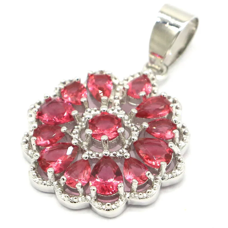 Роскошный женский серебряный кулон 30x21 мм из розового турмалина с белым фианитом
