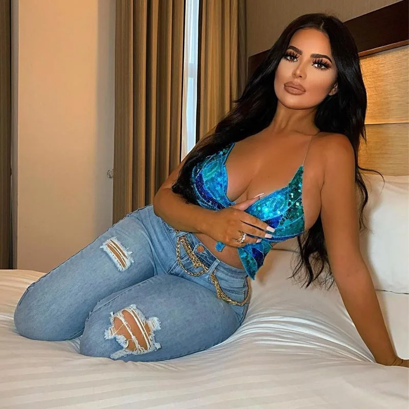 Женский топ на бретелях с открытой спиной и блестками | Женская одежда