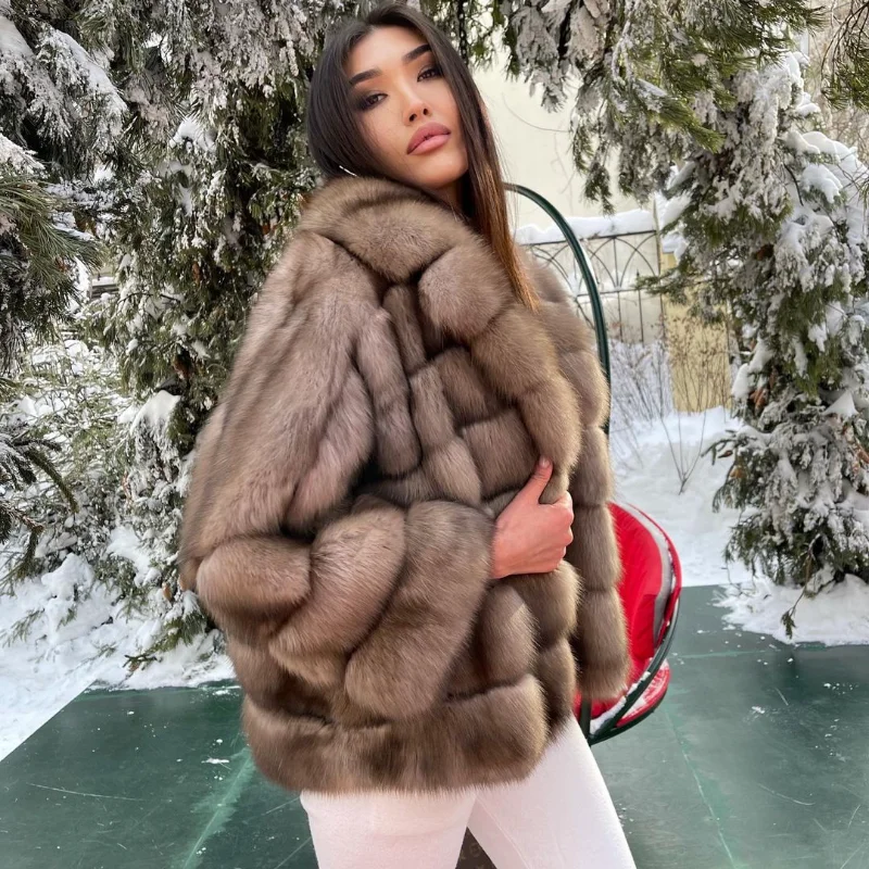FURSARCAR High Quality Real Fox Fur Coat Natural Fur Jacket Slim Elegant Thick Warm Winter Women Coat Top Fashion Female Clothes enlarge