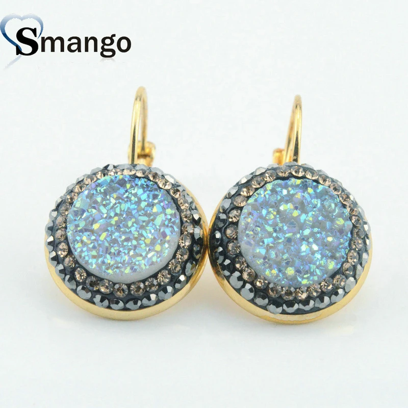 Light Blue 5 пар, серьги из природного камня, модные украшения, круглая форма для женщин, золотое покрытие, 6 цветов, можно оптом - Окраска металла: Light Blue