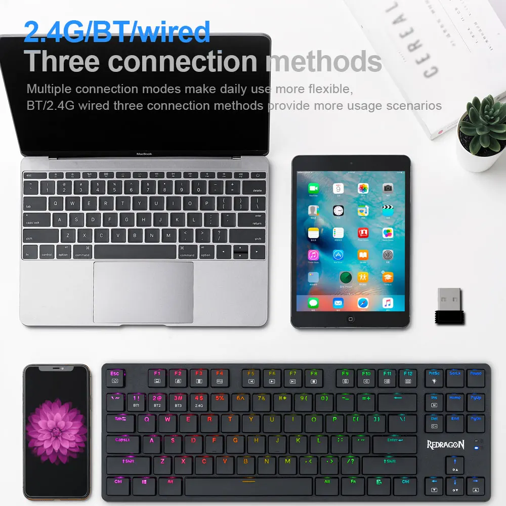 Супер тонкая Механическая игровая клавиатура REDRAGON Anubis K539 RGB поддержка USB Bluetooth
