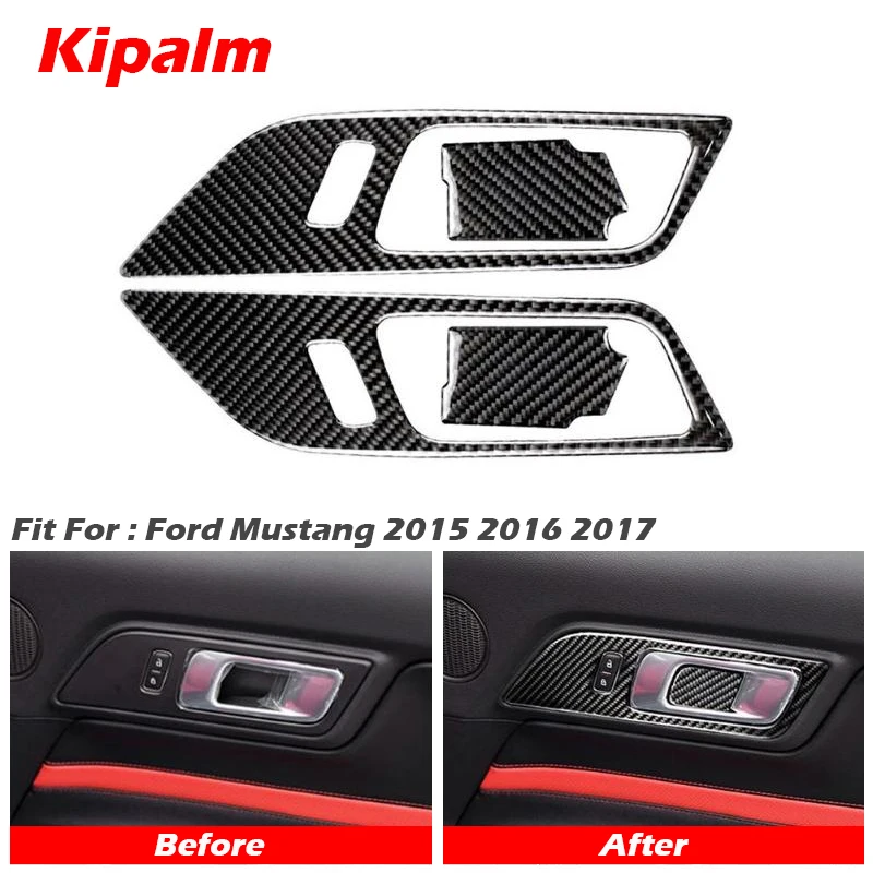 

Kipalm for Mustang Carbon Fibre Interior Door Handles Door Bowl Decorative Cover Trim Sticker decal For Ford Mustang 2015-2017