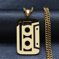 2022 fashion hip hop music cassette stainless steel chain necklace gold color statement necklace jewelry collier homme nxh339s06