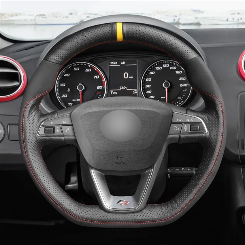 Черные замшевые чехол рулевого колеса автомобиля из натуральной кожи для Seat Leon