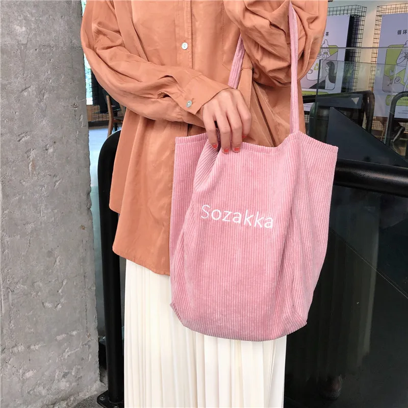 Вельветовая Холщовая Сумка на одно плечо сумка для покупок Женская Студенческая