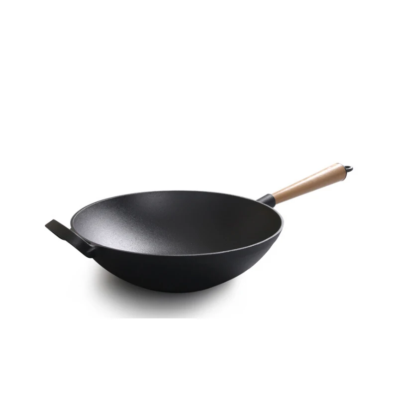 Чугунный вок 31 см с деревянной ручкой чугунный горшок без покрытия|Воки| |