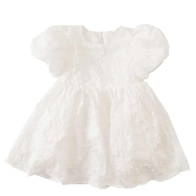 

Girls Summer New Fashion Princess Dress Kids White Birthday Dresses Baby Children Flower Puff Sleeve Clothing