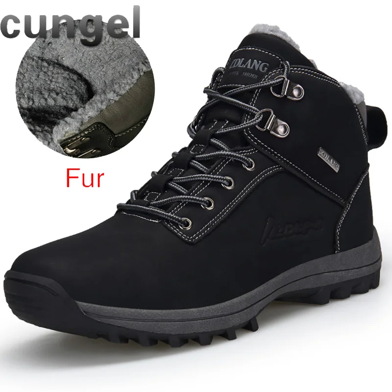 572-black CUNGEL/зимние теплые мужские ботинки; мужские зимние ботинки из натуральной кожи с мехом; водонепроницаемые рабочие ботильоны ручной работы; мужская обувь с высоким берцем - Цвет: 572-black