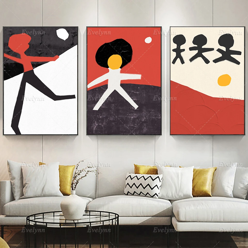 

Nordic Abstract Canvas Poster,Minimalist Human Figures, Wall Art Print, Friendship Fun, Contemporary Bohemian Home Office Decor