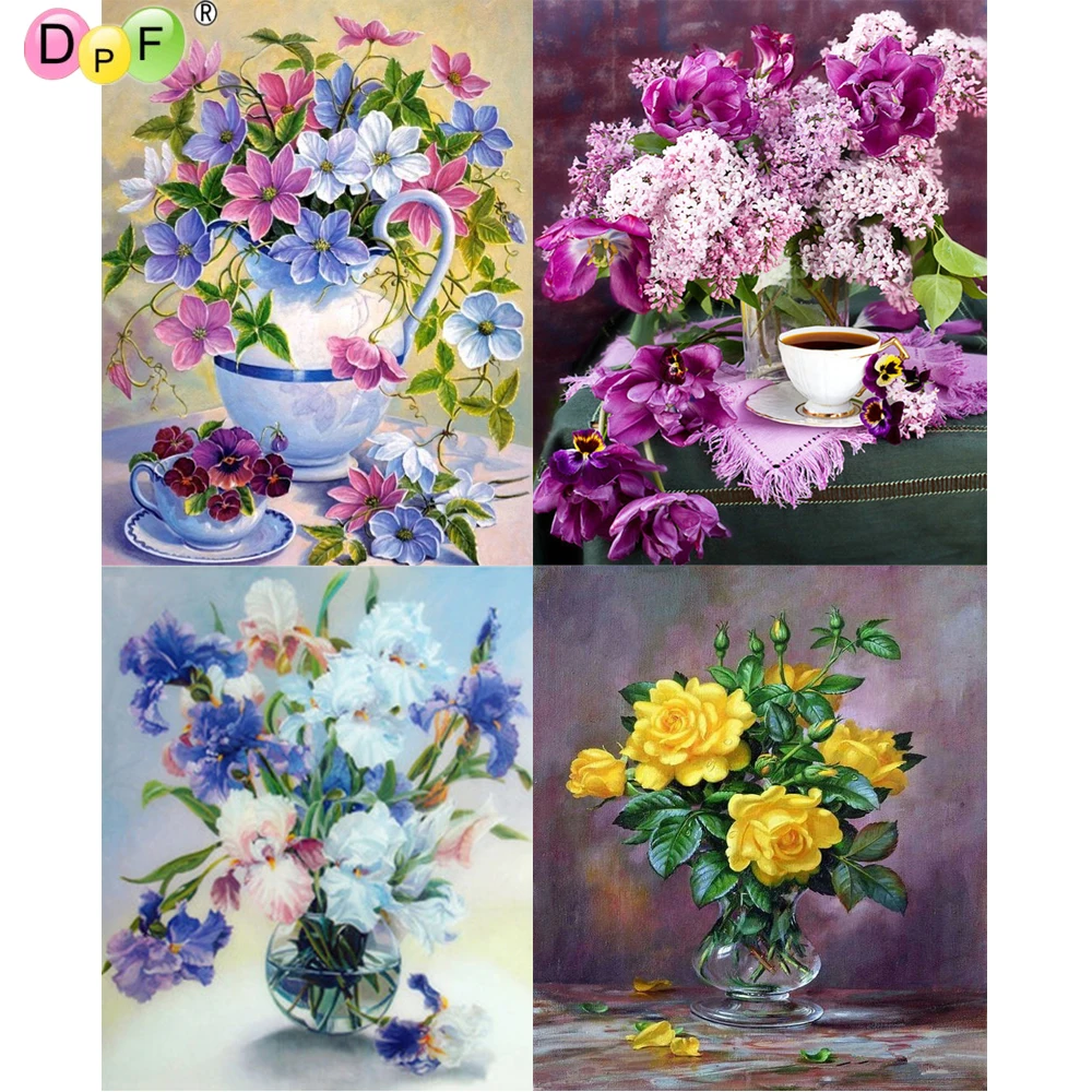 DPF 5D круглая/квадратная алмазная живопись вышивка крестиком цветок мозаика