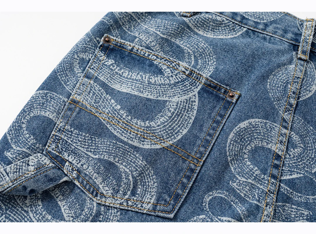 

Spring Men's High Street Hip-Hop Loose Snake Print Jeans Trousers Pants