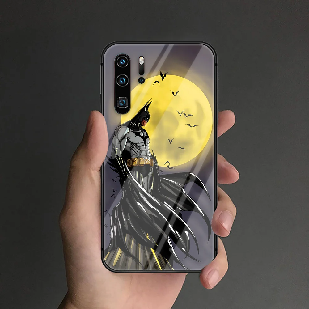 

Bat-man Hero Phone Tempered Glass Case Cover For Huawei P Nova Mate 5T 20 30 40 Pro Lite Smart 2019 2021 Trend Painting 3D Black